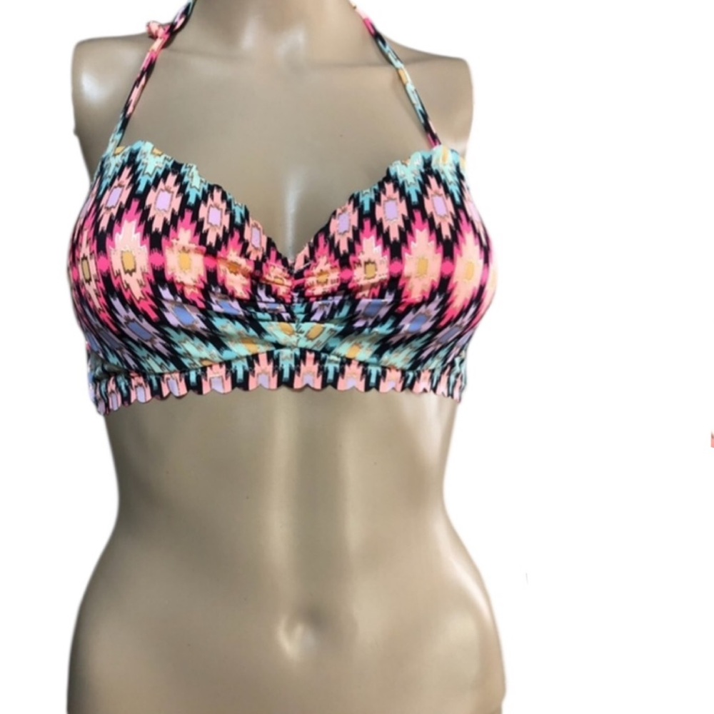 Victorias Secret Ikat Foil Scalloped The Getaway Halter Bikini Top 32C